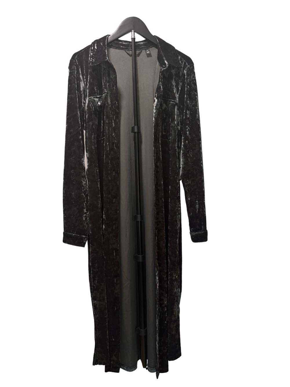 G by Giuliana Long Charcoal Velvet Duster Cardigan